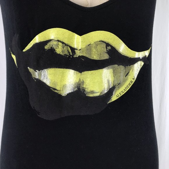 Alexander McQueen Green Lips Black T-Shirt Top - Picture 2 of 9